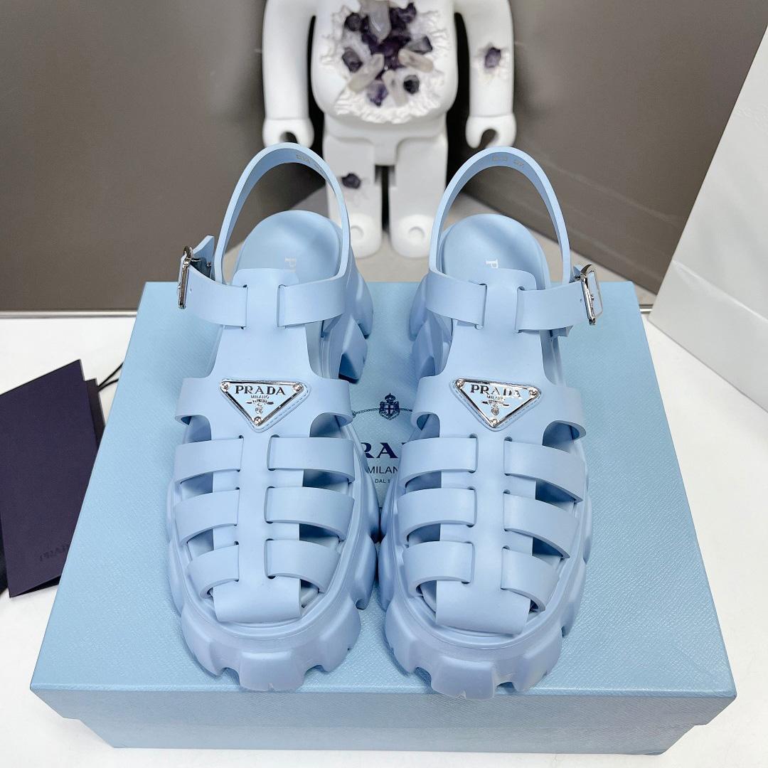 Prada Women's Light-blue Rubber Sandals - DesignerGu