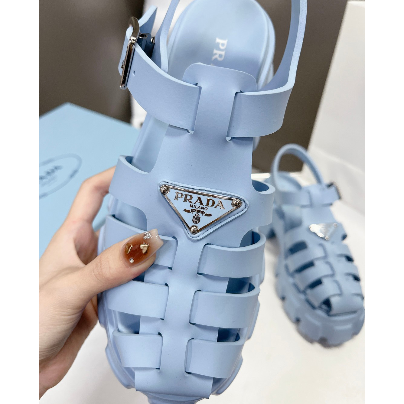 Prada Women's Light-blue Rubber Sandals - DesignerGu