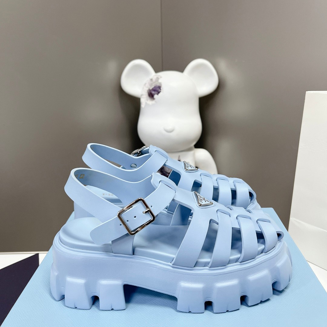 Prada Women's Light-blue Rubber Sandals - DesignerGu