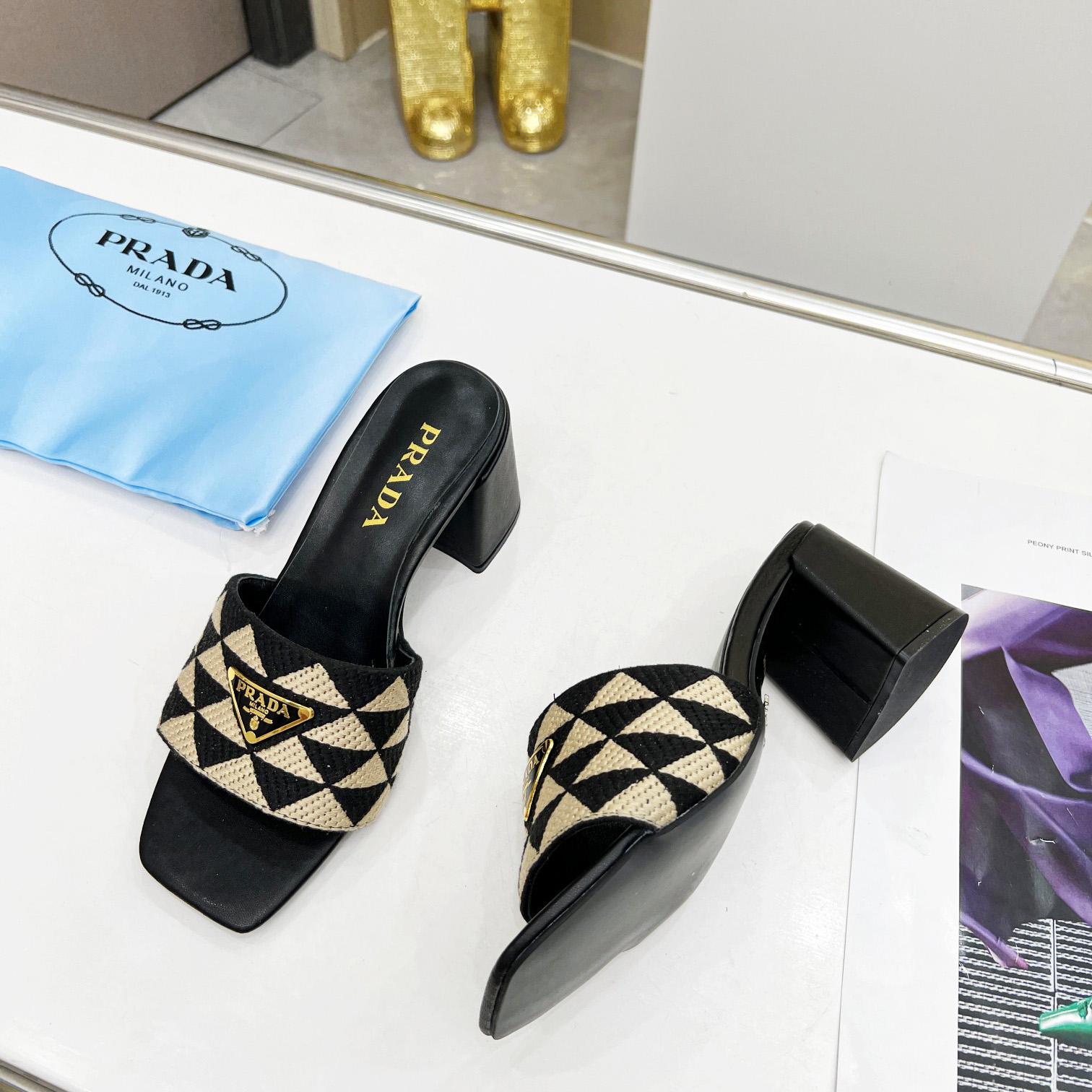 Prada Embroidered Fabric Sandals - DesignerGu