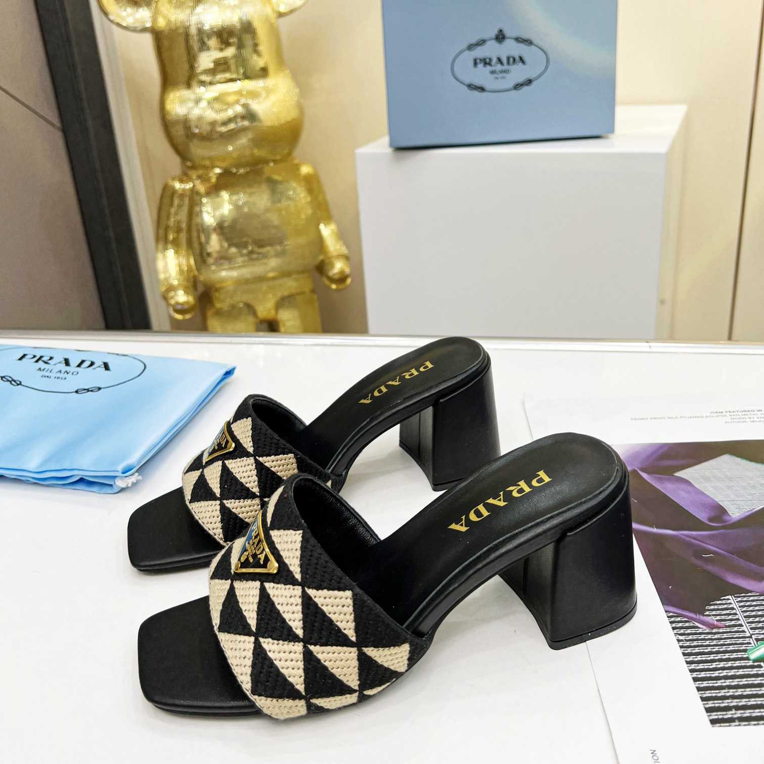 Prada Embroidered Fabric Sandals - DesignerGu