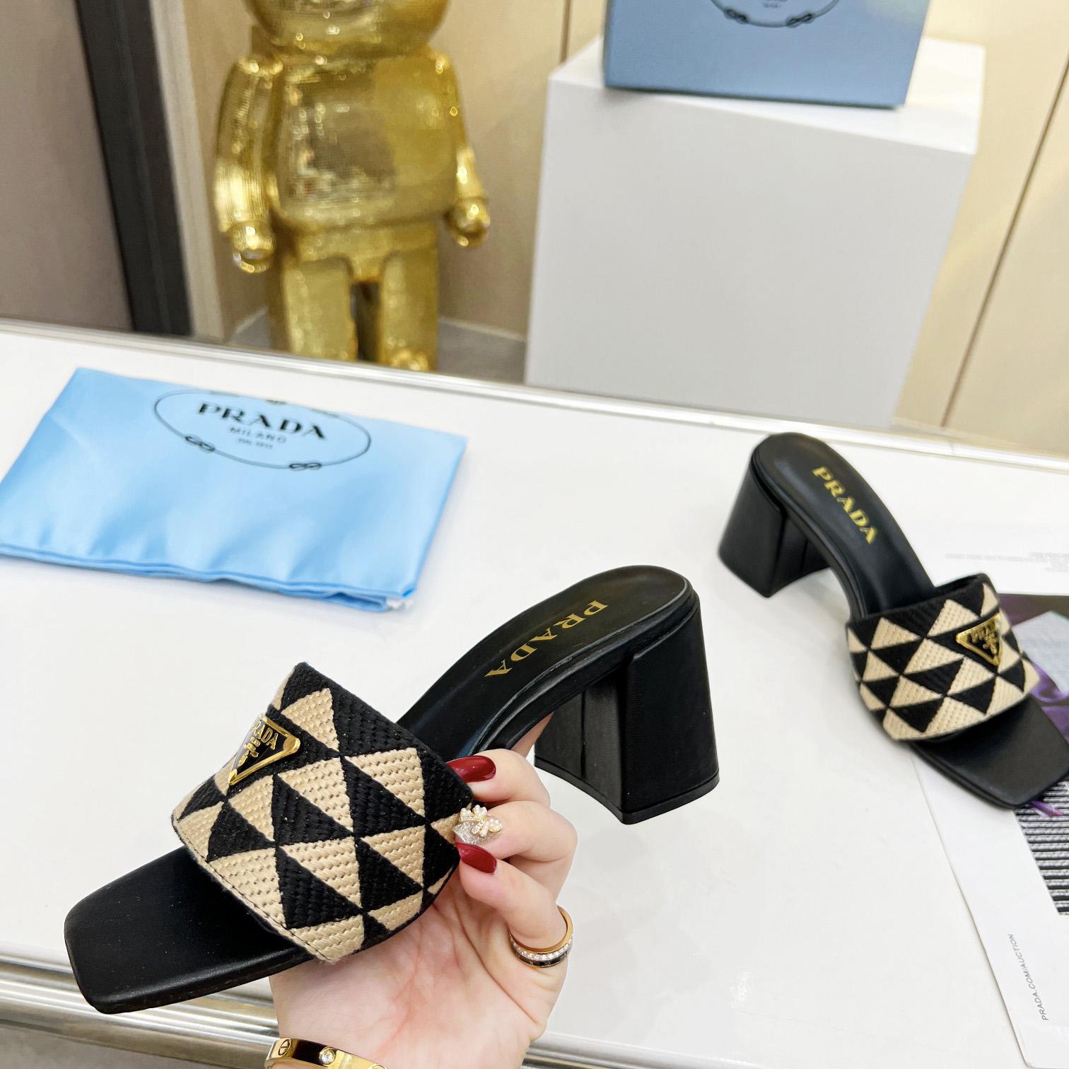 Prada Embroidered Fabric Sandals - DesignerGu