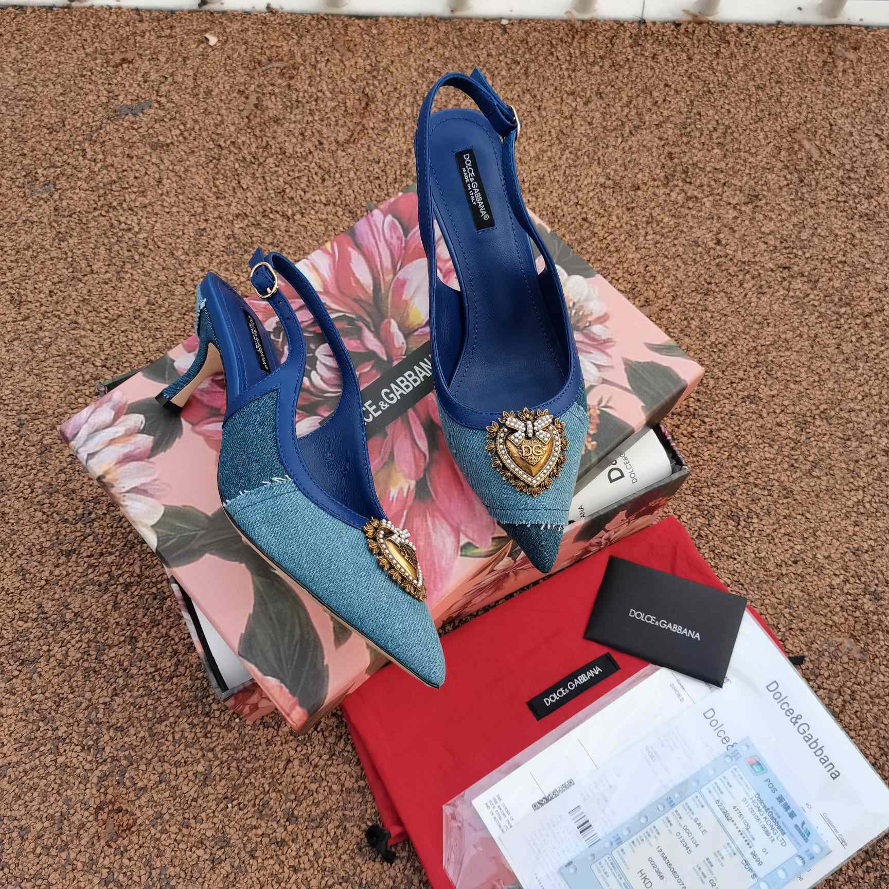 Dolce & Gabbana Devotion Slingbacks In Patchwork Denim - DesignerGu