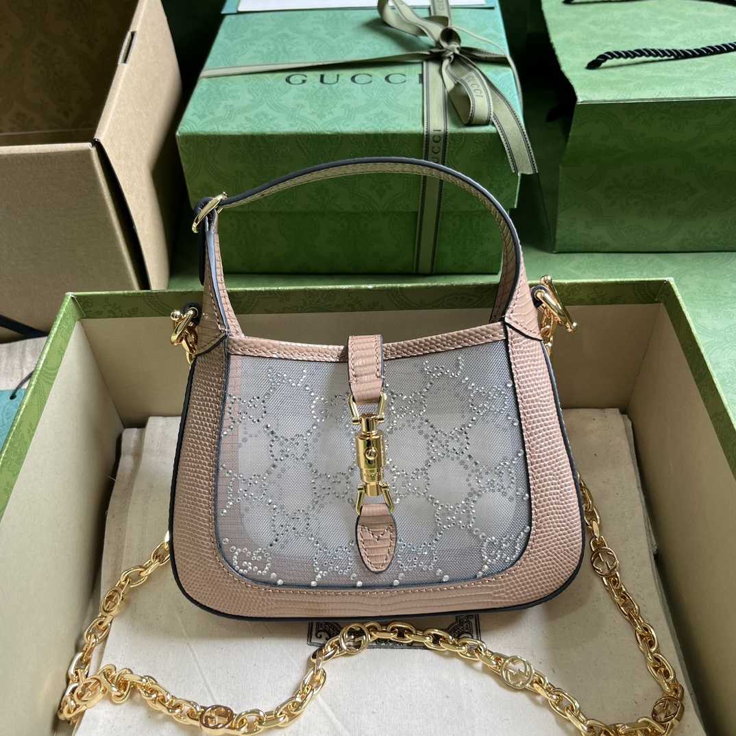Gucci Jackie 1961 Mini Crystal GG Lizard Bag  (19x13x3cm) - DesignerGu