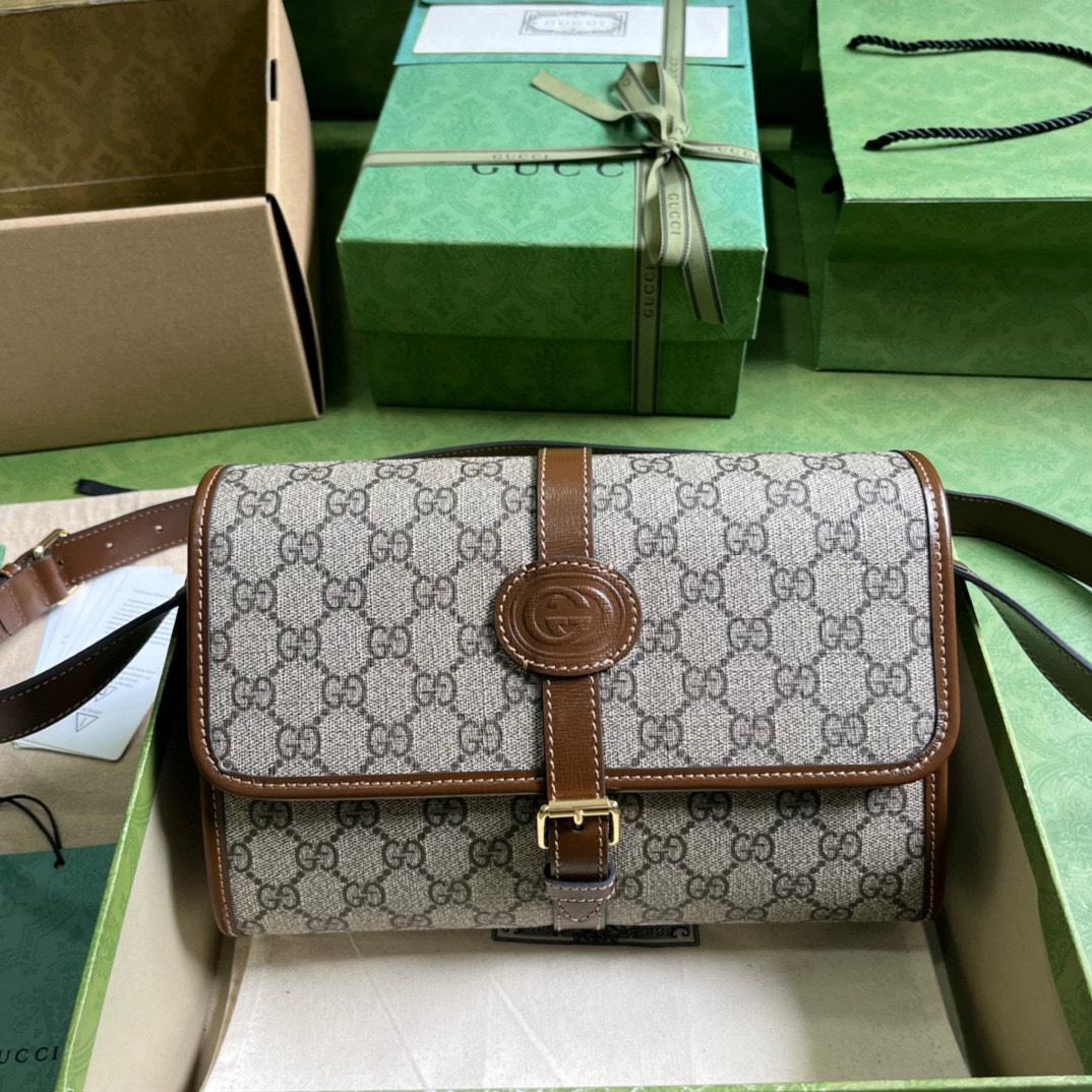 Gucci GG Messenger Bag With Interlocking G(25.4-17-7.8cm)    - DesignerGu