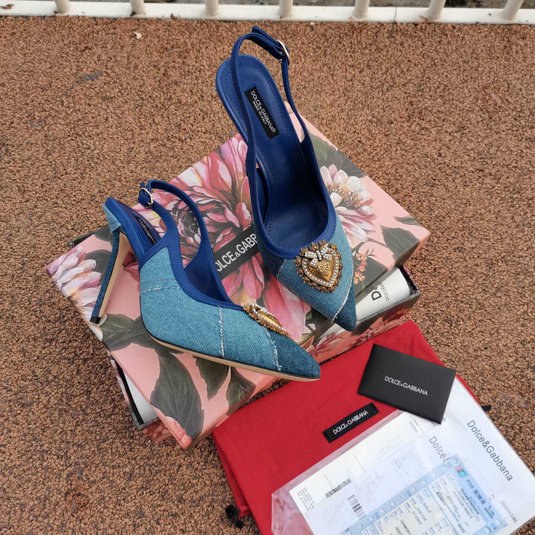 Dolce & Gabbana Devotion Slingbacks In Patchwork Denim - DesignerGu