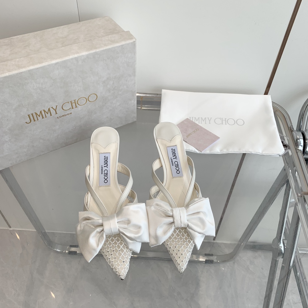 Jimmy Choo Flaca 50mm Bow-detail Leather Mules - DesignerGu