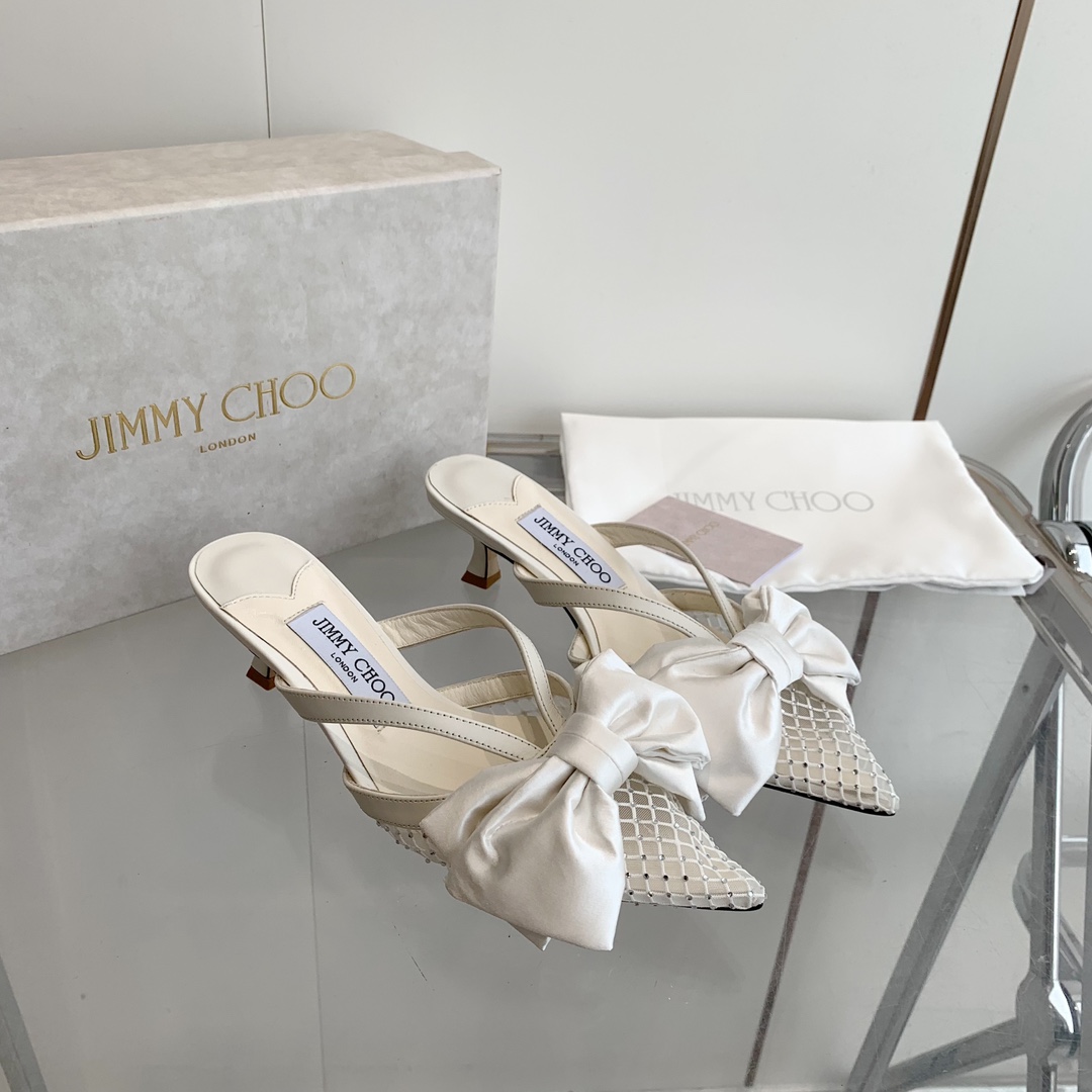 Jimmy Choo Flaca 50mm Bow-detail Leather Mules - DesignerGu