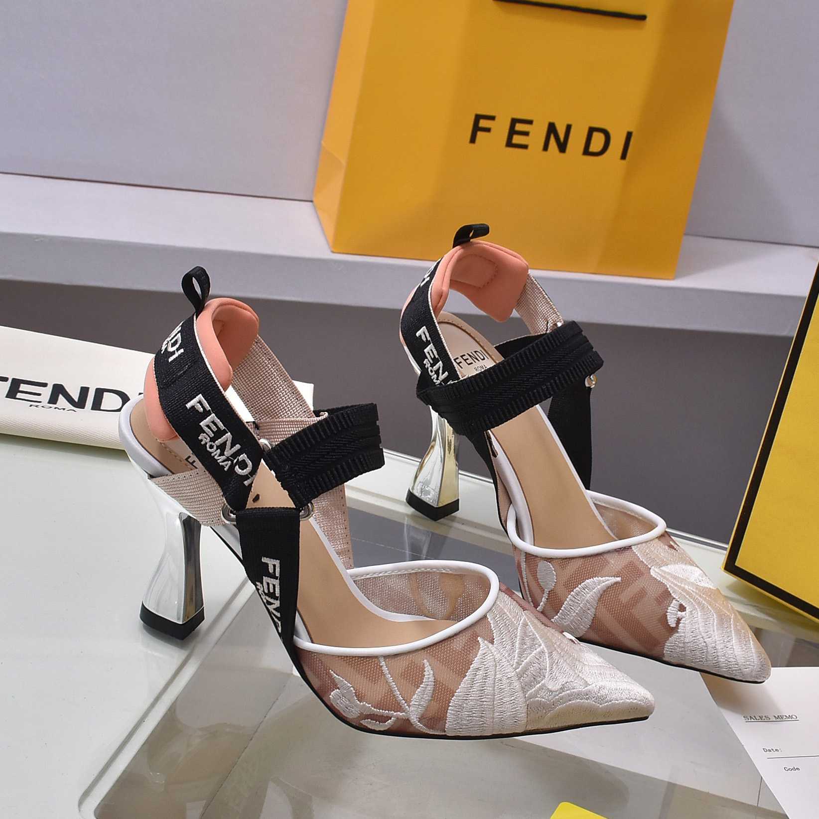Fendi Colibrì Pink Mesh High-heeled Slingbacks - DesignerGu