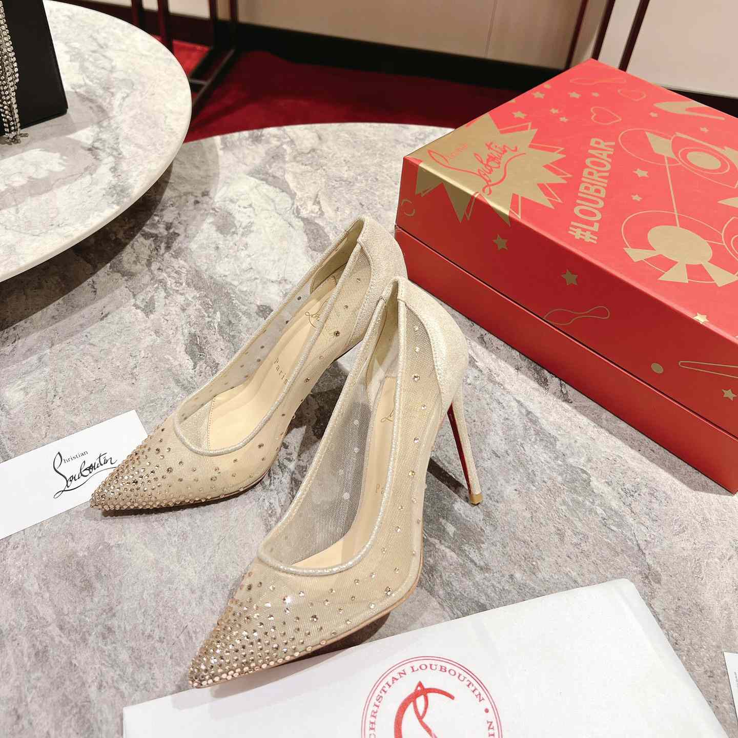 Christian Louboutin Follies Strass 85 mm Pumps - Irridescent Suede Calf, Net And Strass - Light Silk - DesignerGu