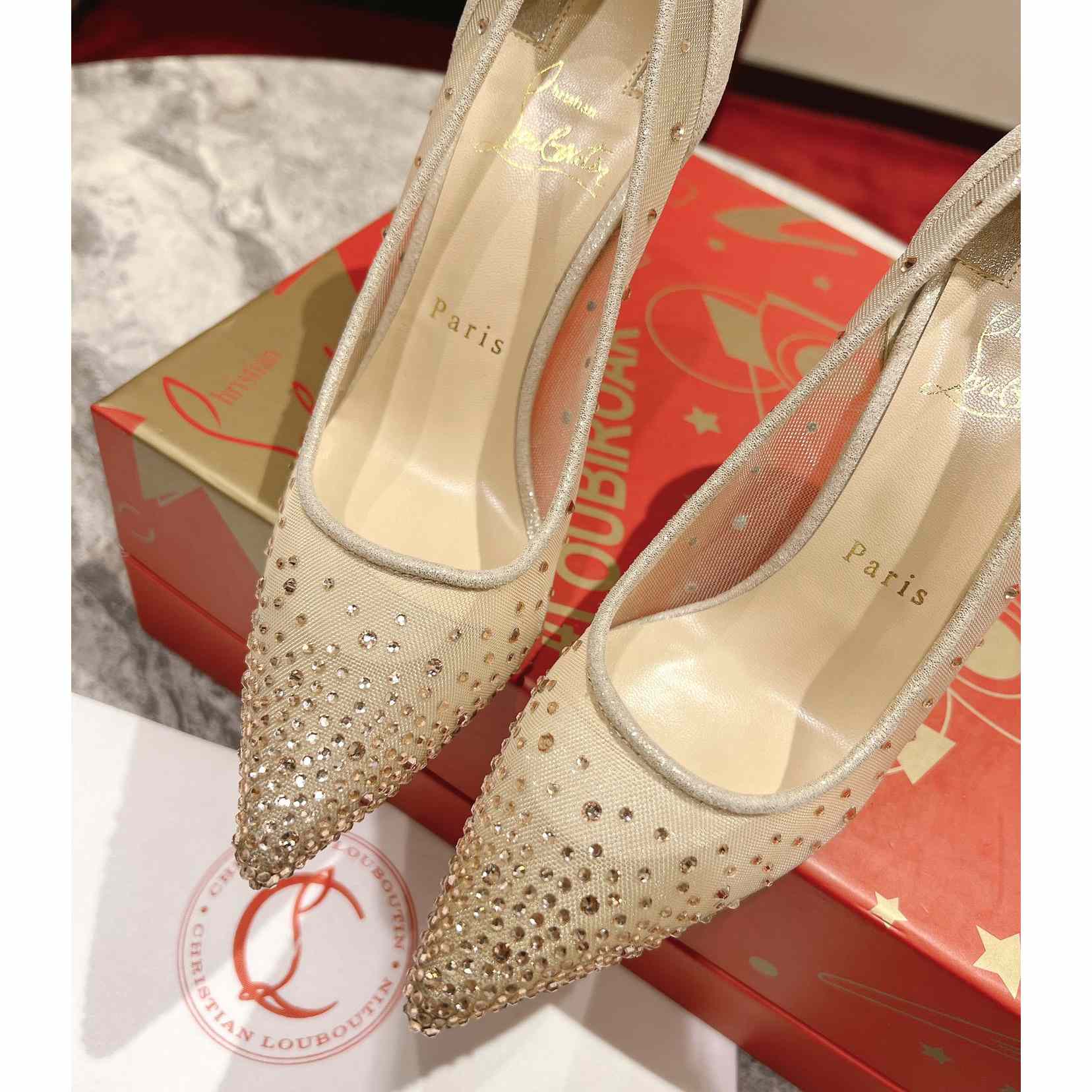 Christian Louboutin Follies Strass 85 mm Pumps - Irridescent Suede Calf, Net And Strass - Light Silk - DesignerGu