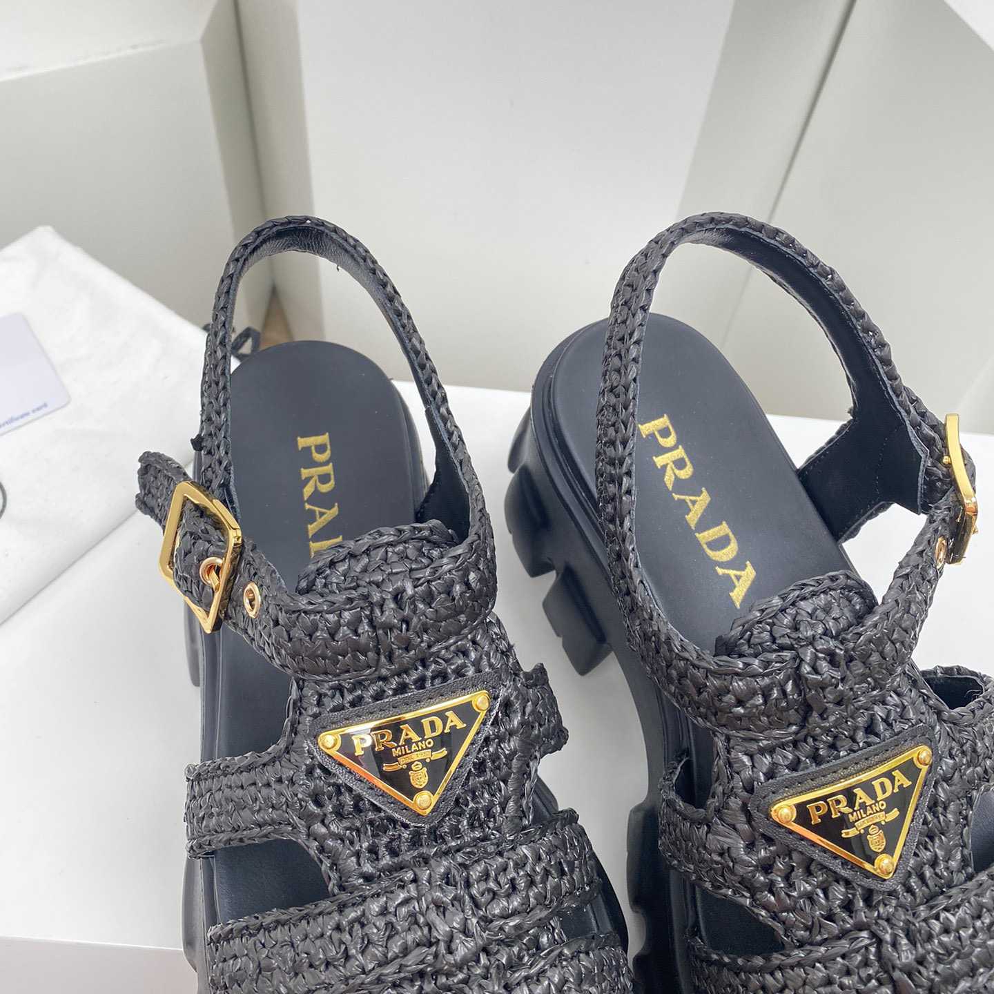 Prada Monolith Crochet Cage Sandals - DesignerGu