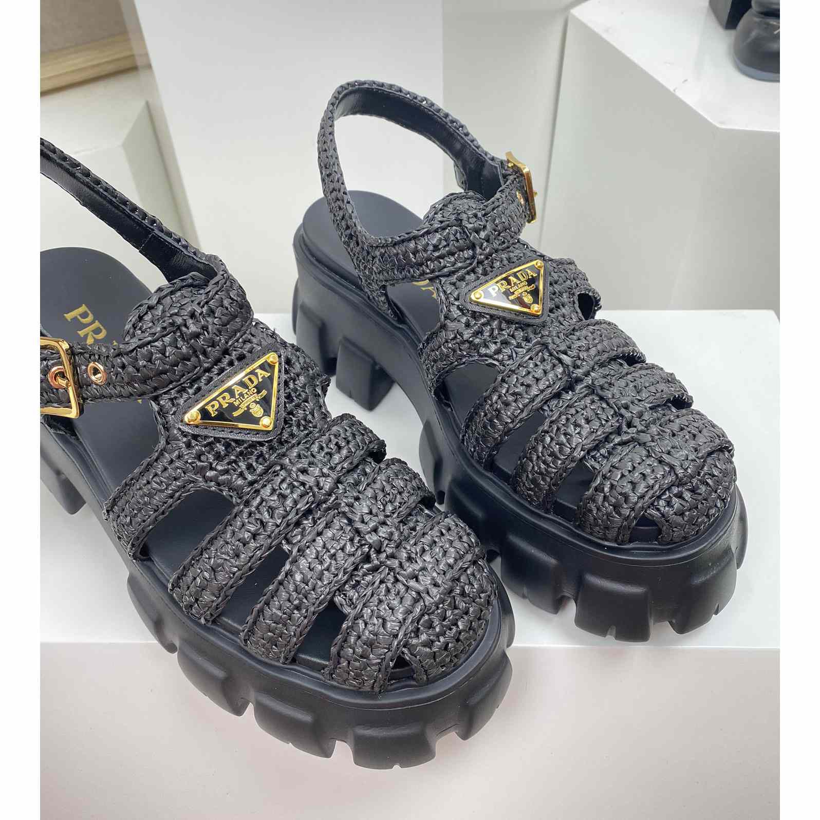 Prada Monolith Crochet Cage Sandals - DesignerGu