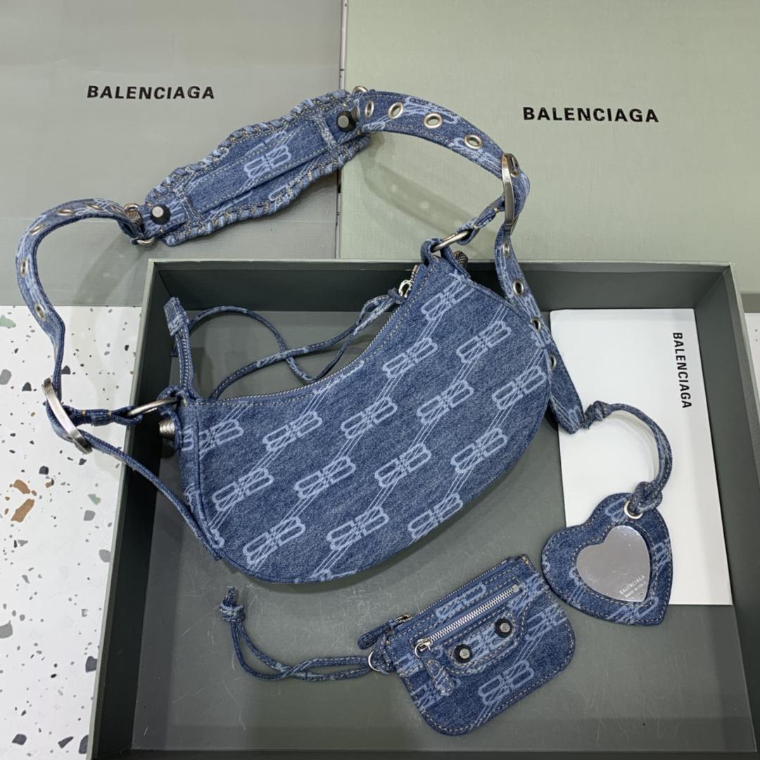 Balenciaga Le Cagole XS Shoulder Bag BB Monogram Bleached Denim In Blue   (26-12-6cm) - DesignerGu