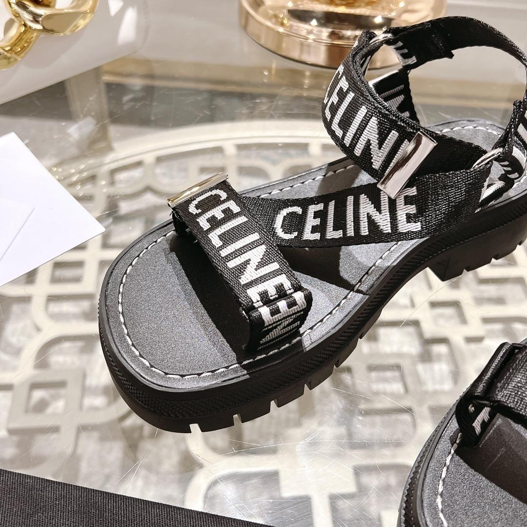 Celine Leo Strappy Sandal In With ''Celine'' Jacquard Black / White - DesignerGu