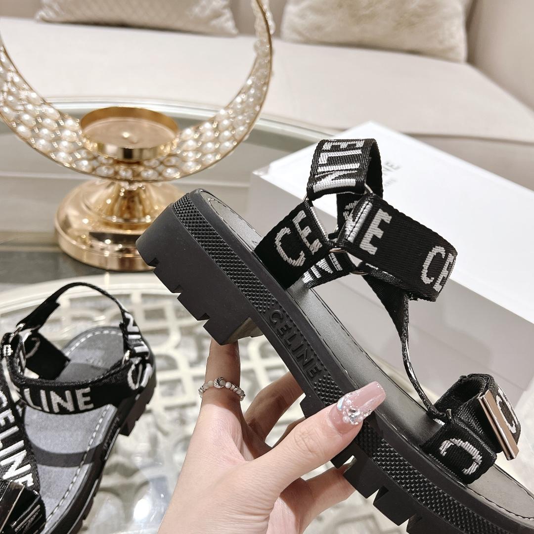 Celine Leo Strappy Sandal In With ''Celine'' Jacquard Black / White - DesignerGu