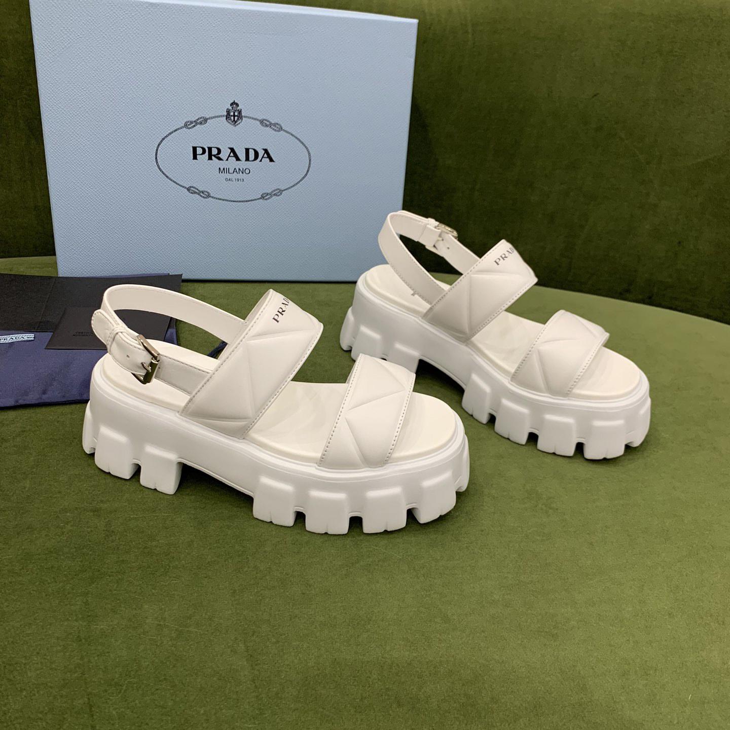 Prada Monolith Leather Sandals - DesignerGu