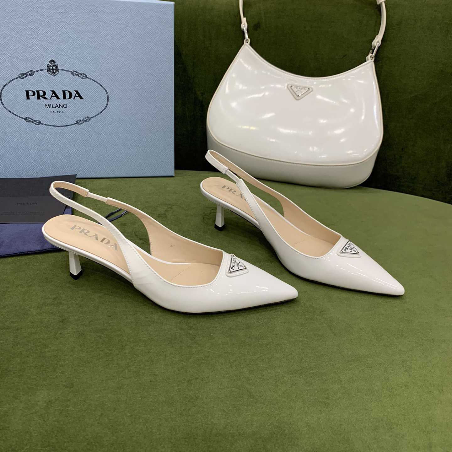 Prada Patent-leather Slingback Pumps - DesignerGu