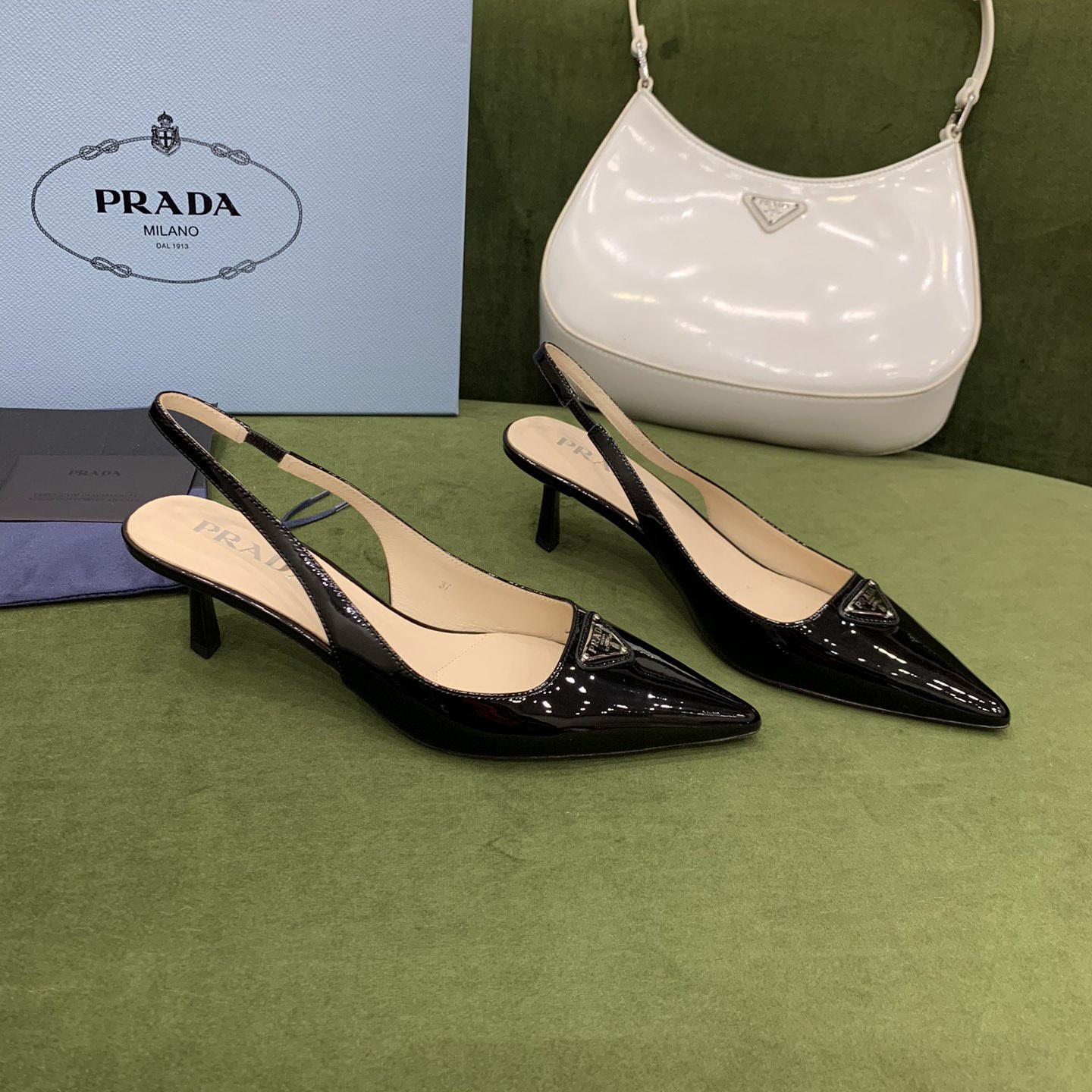 Prada Patent-leather Slingback Pumps - DesignerGu