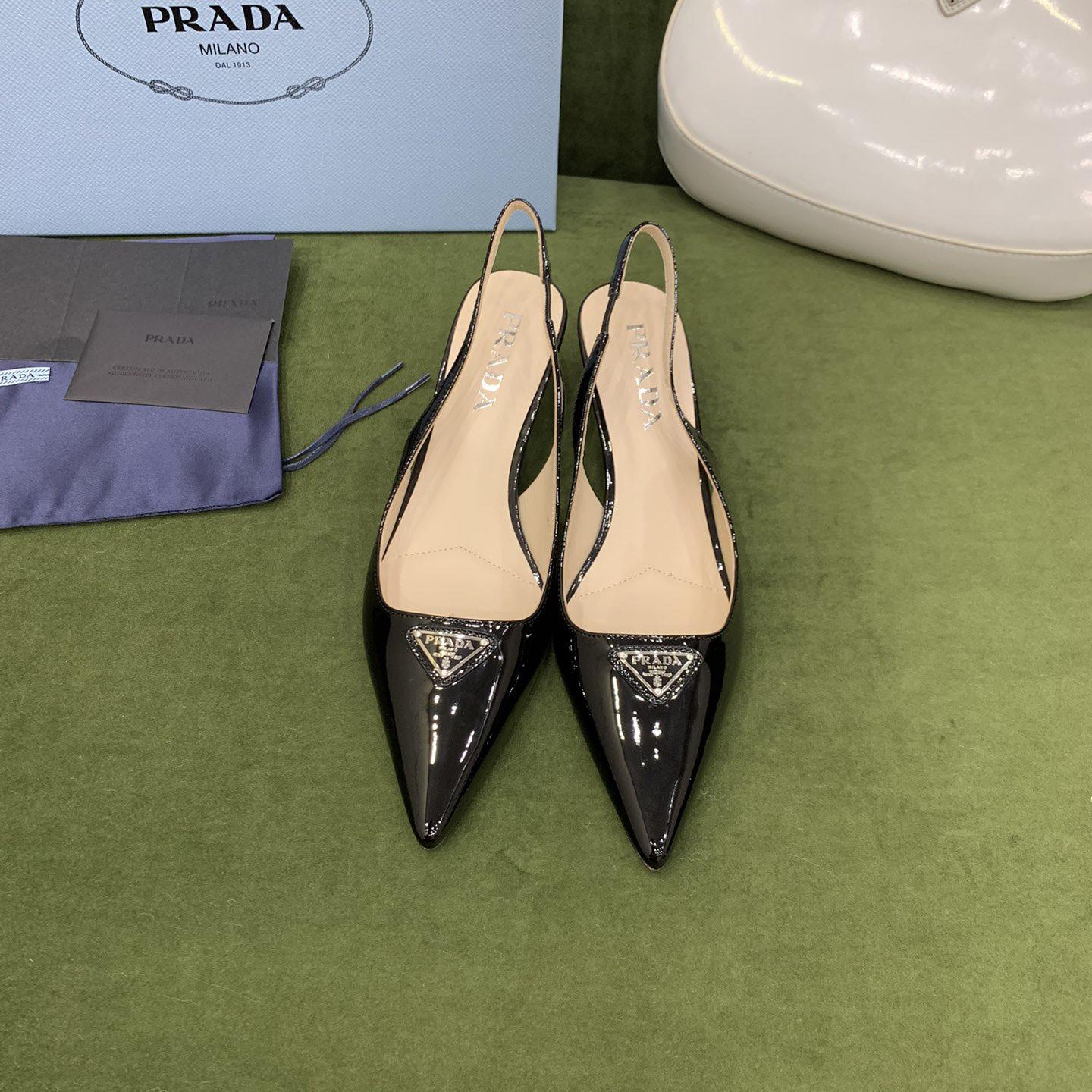 Prada Patent-leather Slingback Pumps - DesignerGu