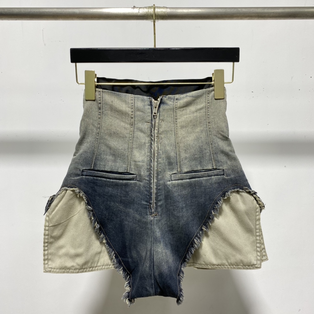 Rick Owens High Cut Denim Shorts - DesignerGu