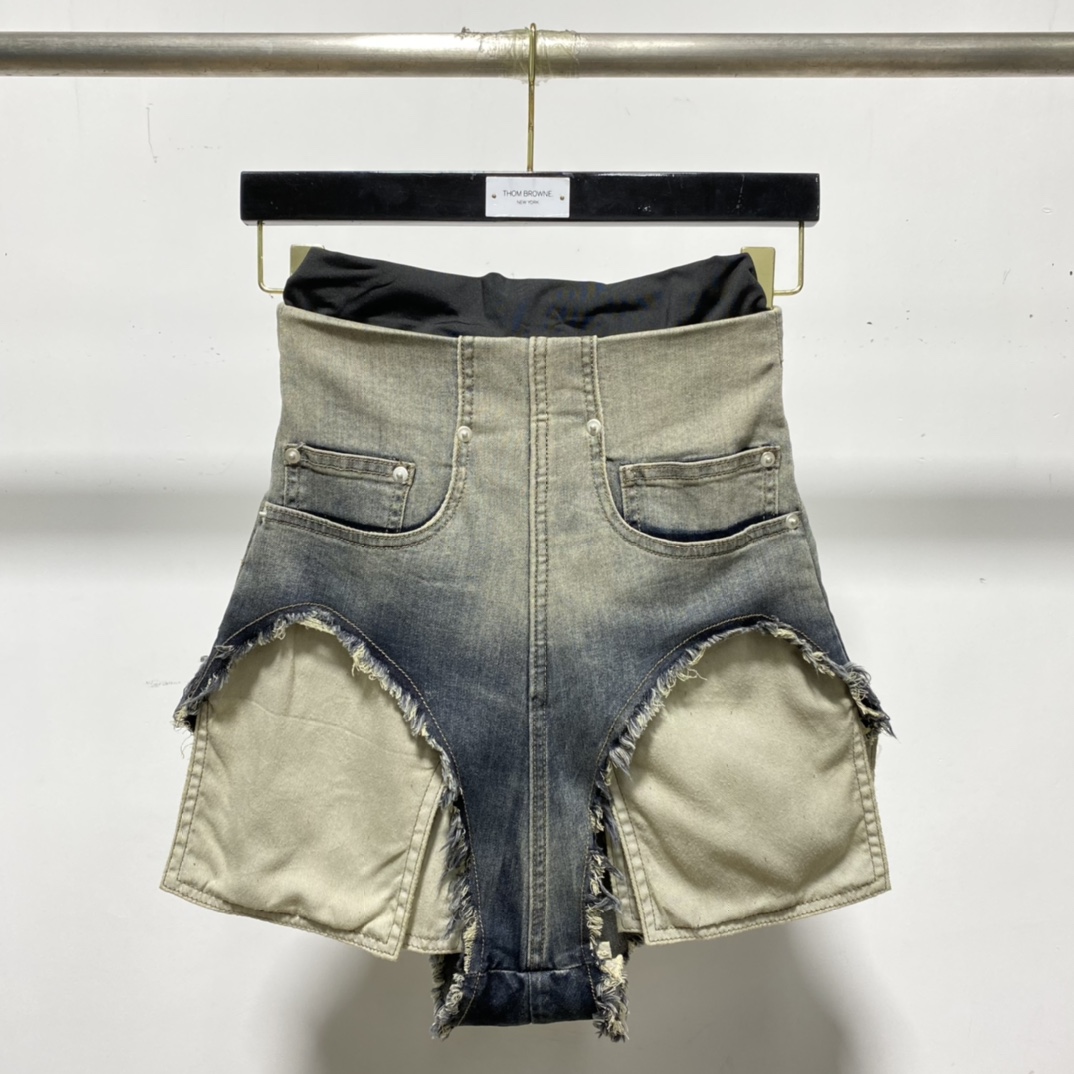 Rick Owens High Cut Denim Shorts - DesignerGu
