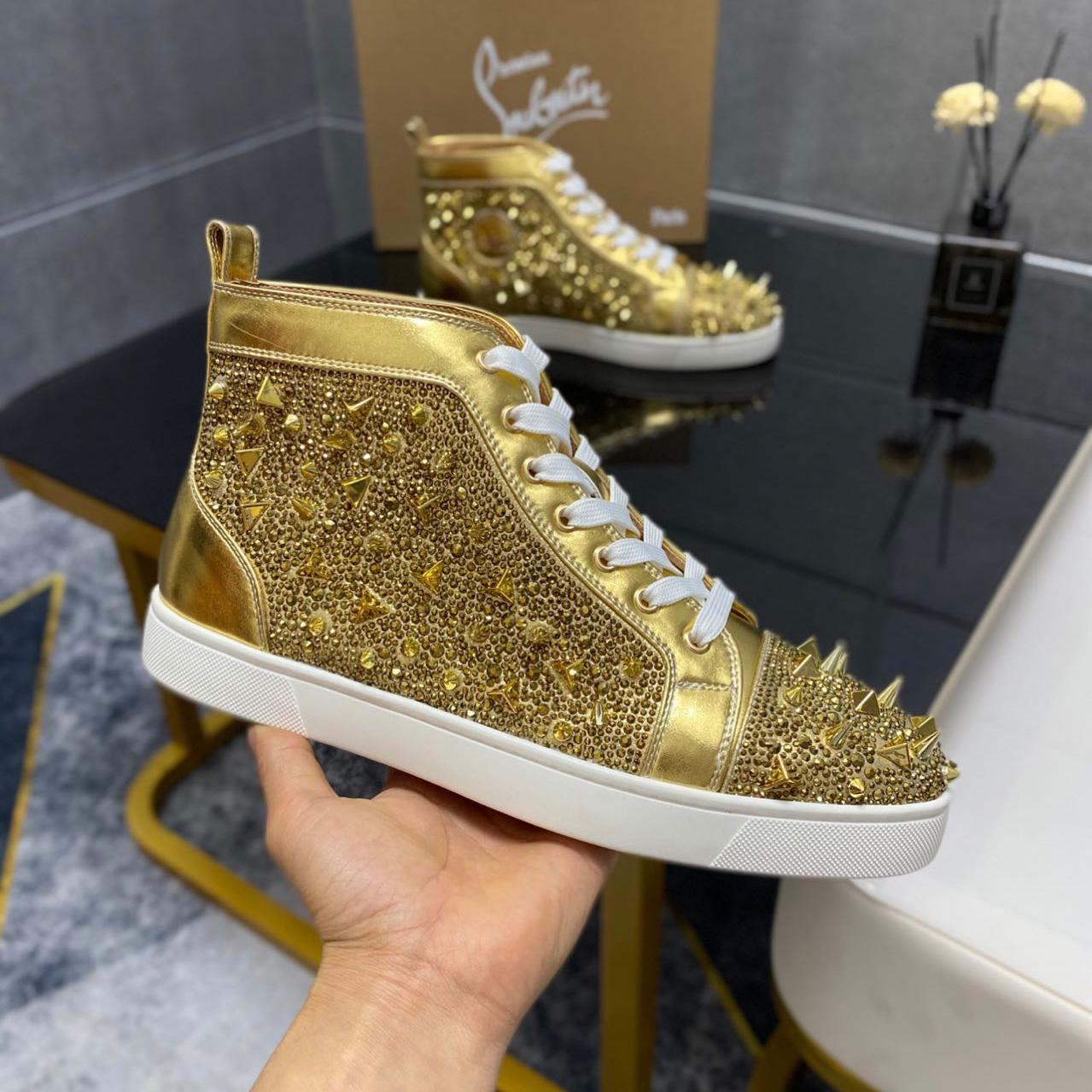 Christian Louboutin Full Diamond High-Top Sneakers - DesignerGu