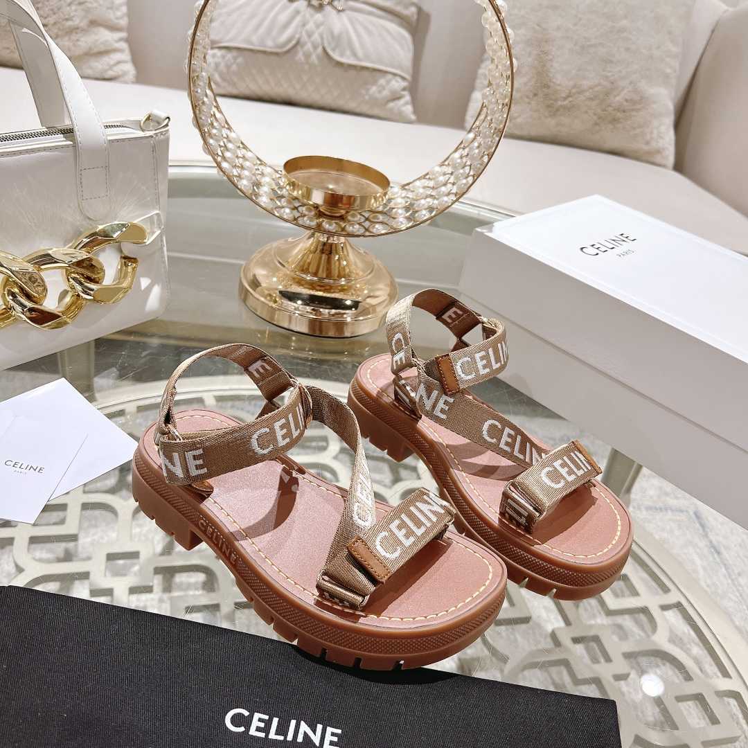 Celine Leo Strappy Sandal In Wool With ''Celine'' Jacquard  Light Beige /White - DesignerGu