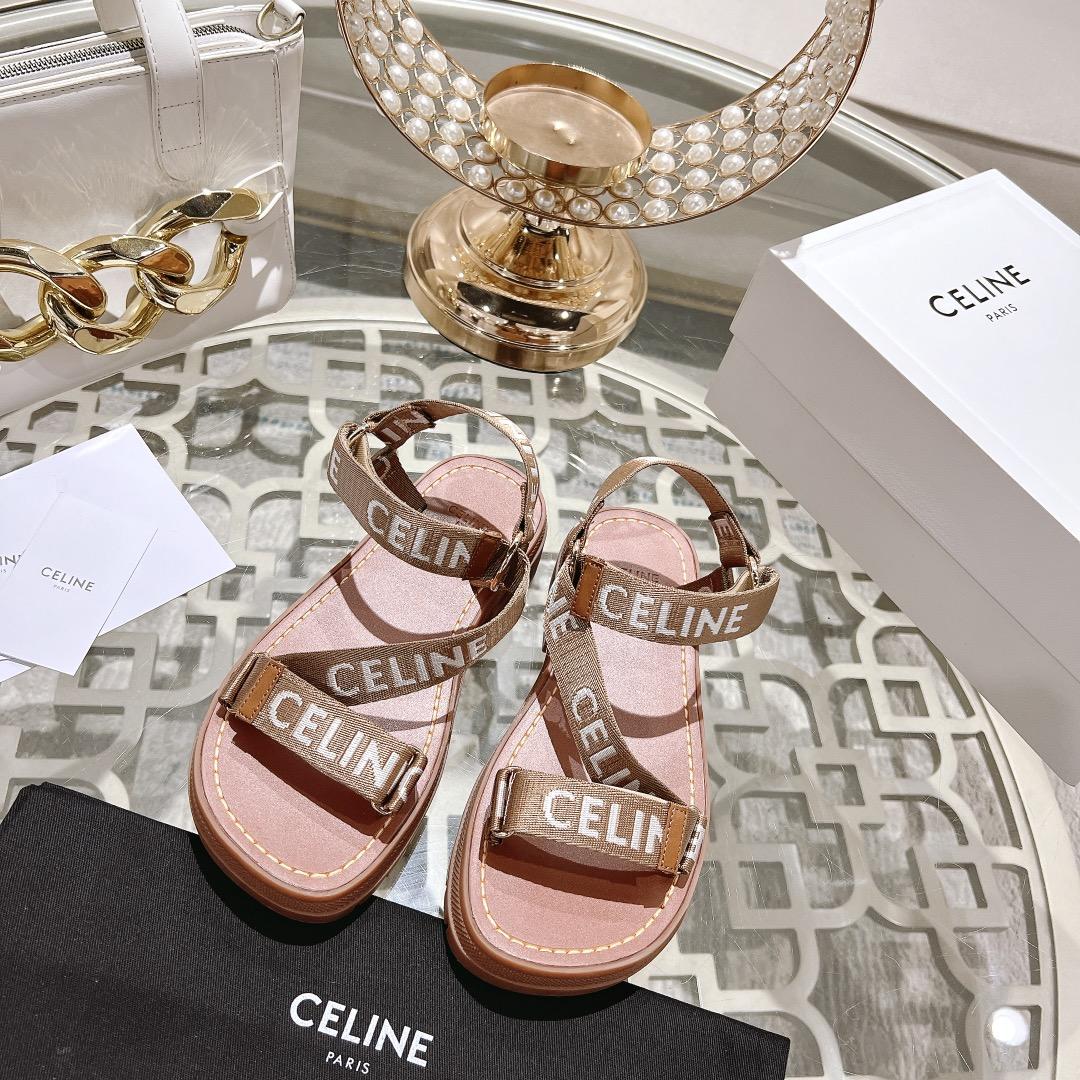 Celine Leo Strappy Sandal In Wool With ''Celine'' Jacquard  Light Beige /White - DesignerGu