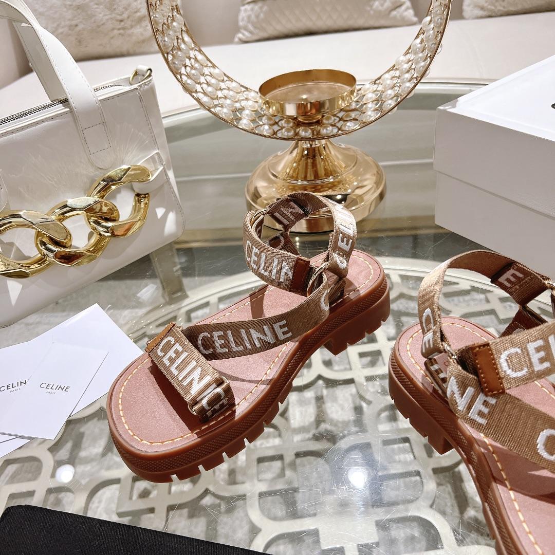 Celine Leo Strappy Sandal In Wool With ''Celine'' Jacquard  Light Beige /White - DesignerGu