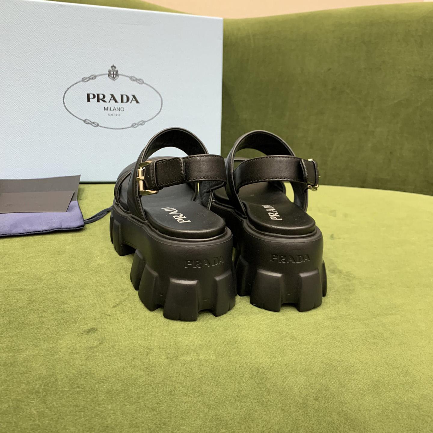 Prada Monolith Leather Sandals - DesignerGu