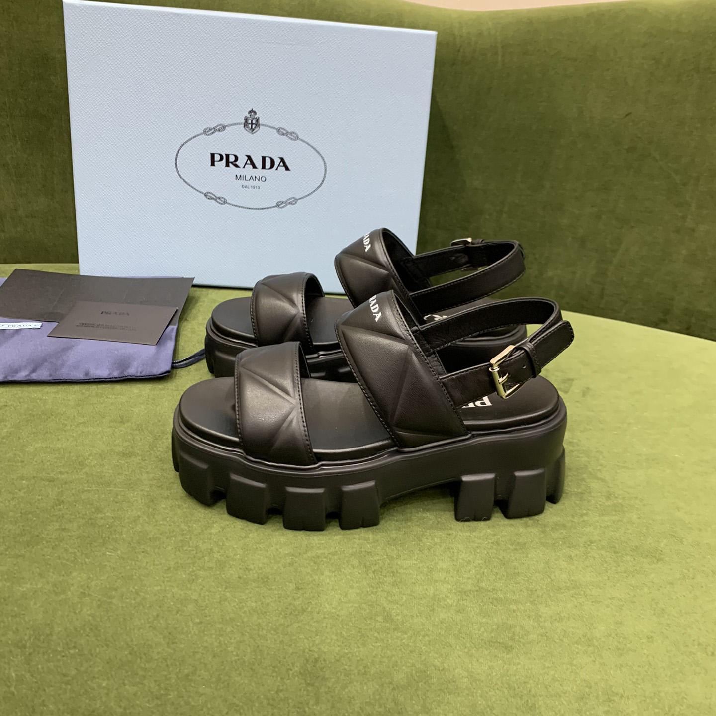 Prada Monolith Leather Sandals - DesignerGu