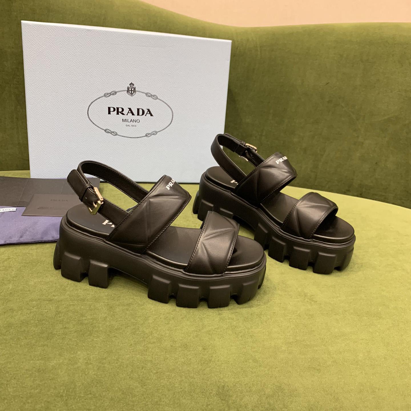 Prada Monolith Leather Sandals - DesignerGu