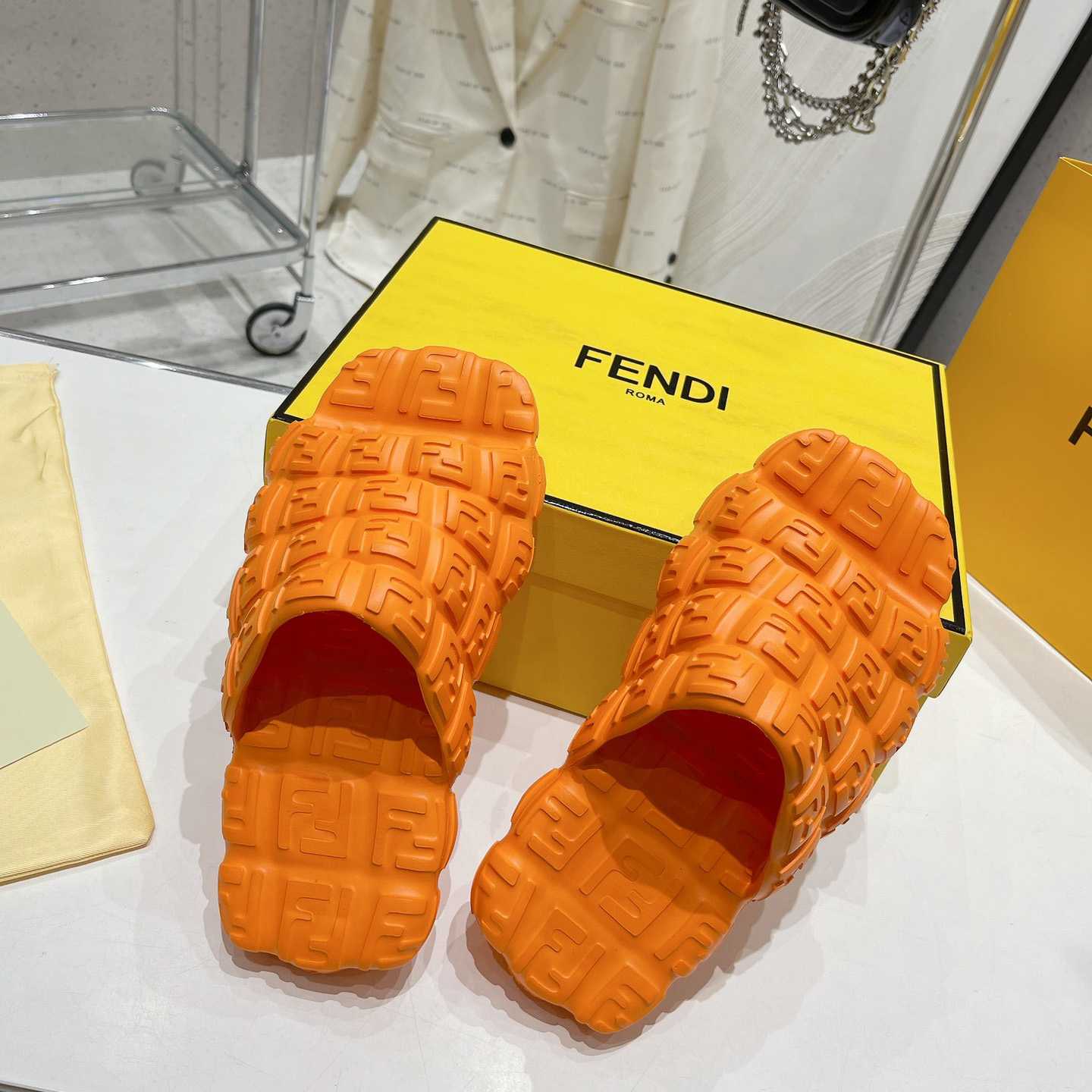 Fendi Cloud Slides Orange Rubber Slides - DesignerGu