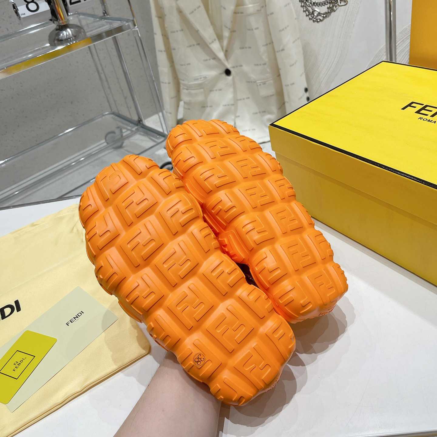 Fendi Cloud Slides Orange Rubber Slides - DesignerGu