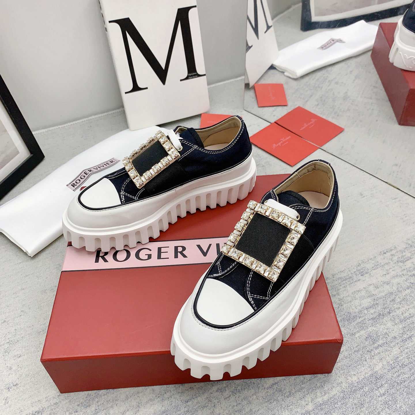 Roger Vivier Viv' Go-Thick Strass Buckle Slip-on Sneakers In Canvas - DesignerGu