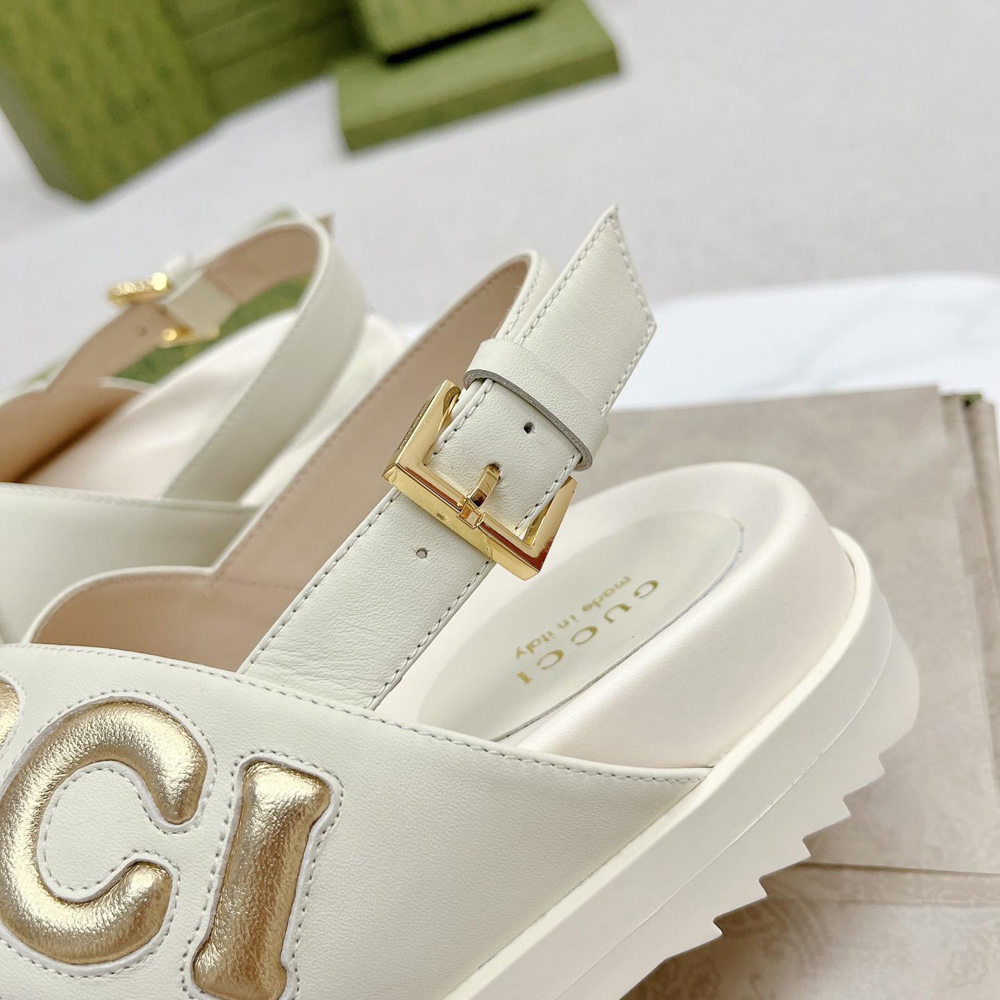 Gucci White Embossed Sandals - DesignerGu