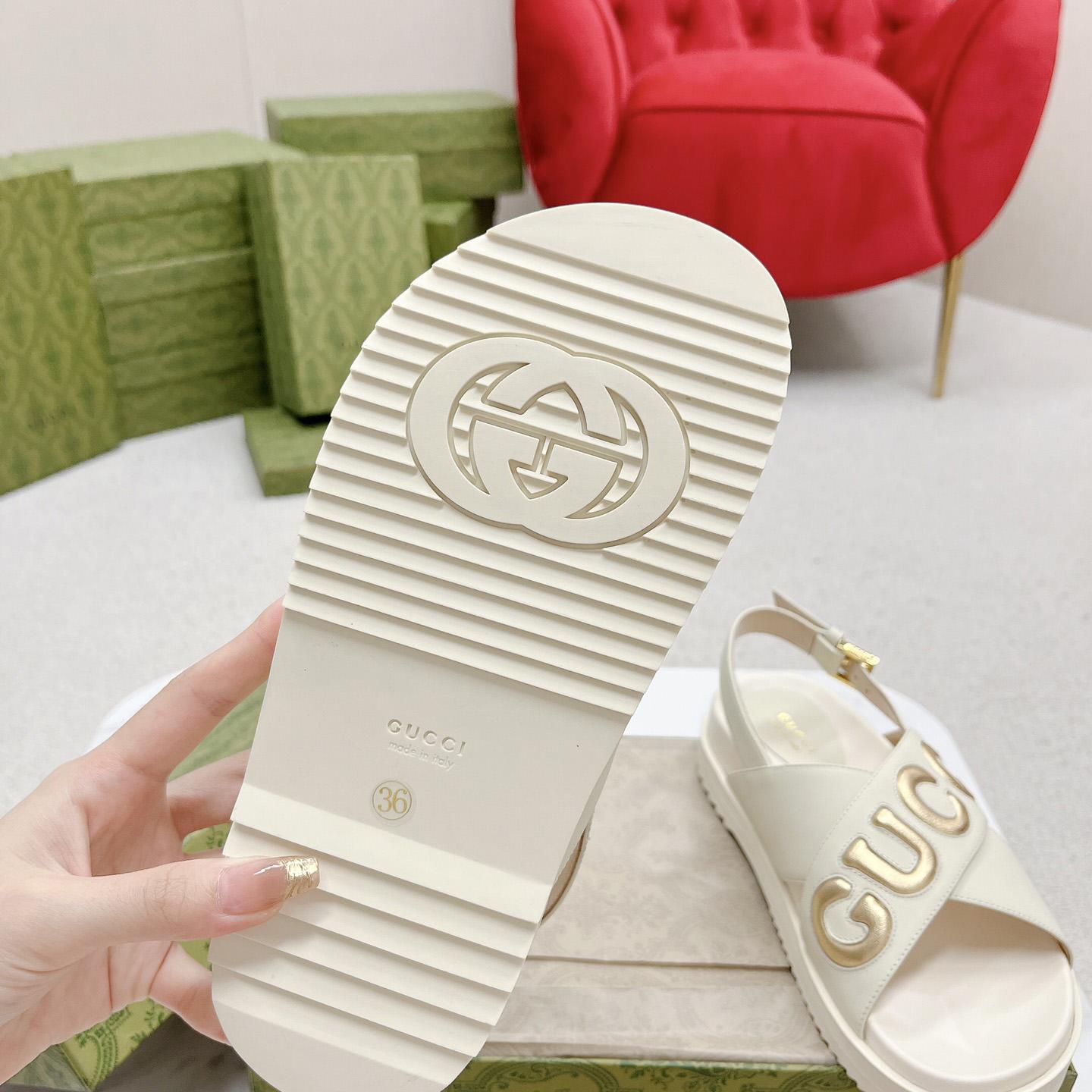 Gucci White Embossed Sandals - DesignerGu