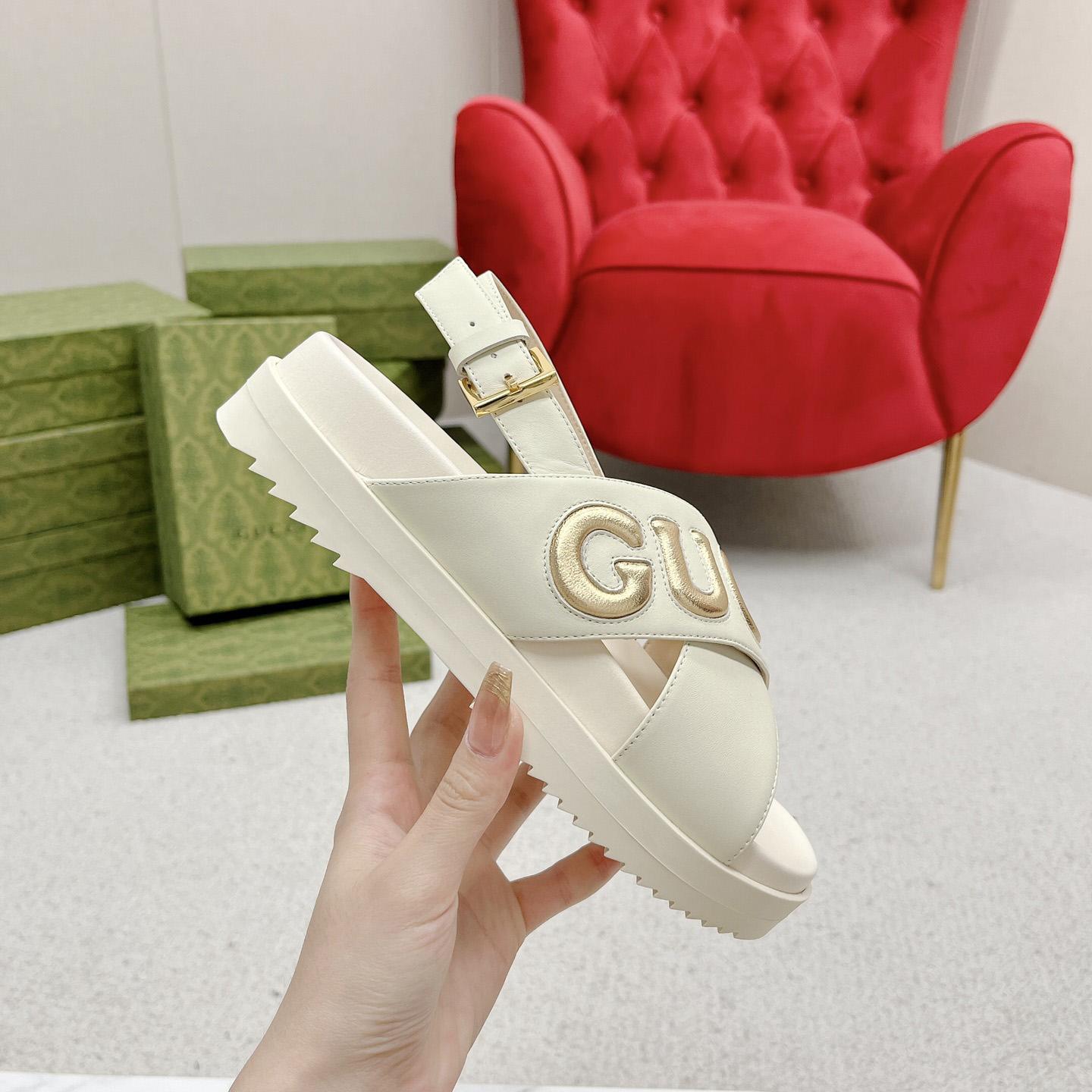 Gucci White Embossed Sandals - DesignerGu