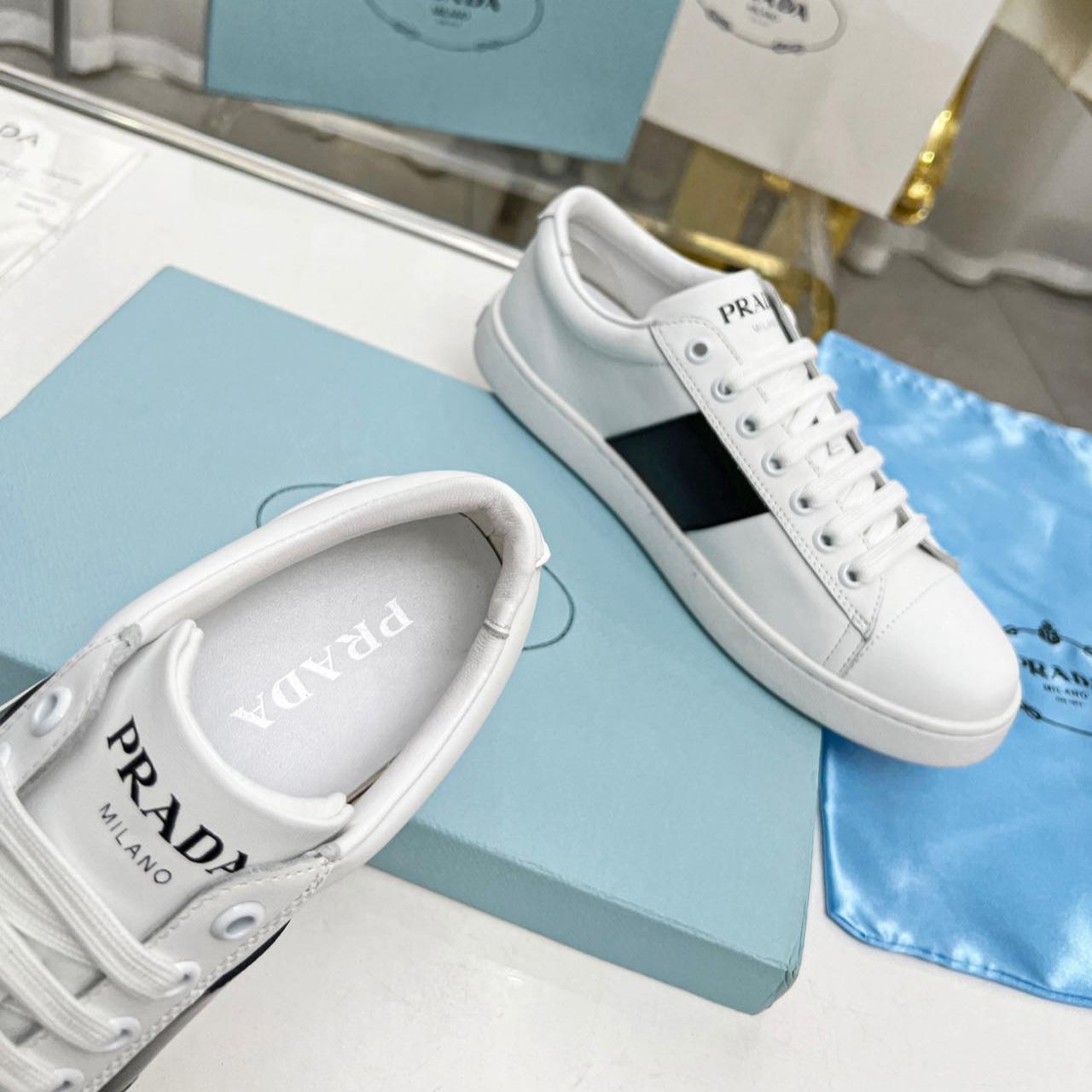 Prada Brushed Leather And Leather Sneakers - DesignerGu