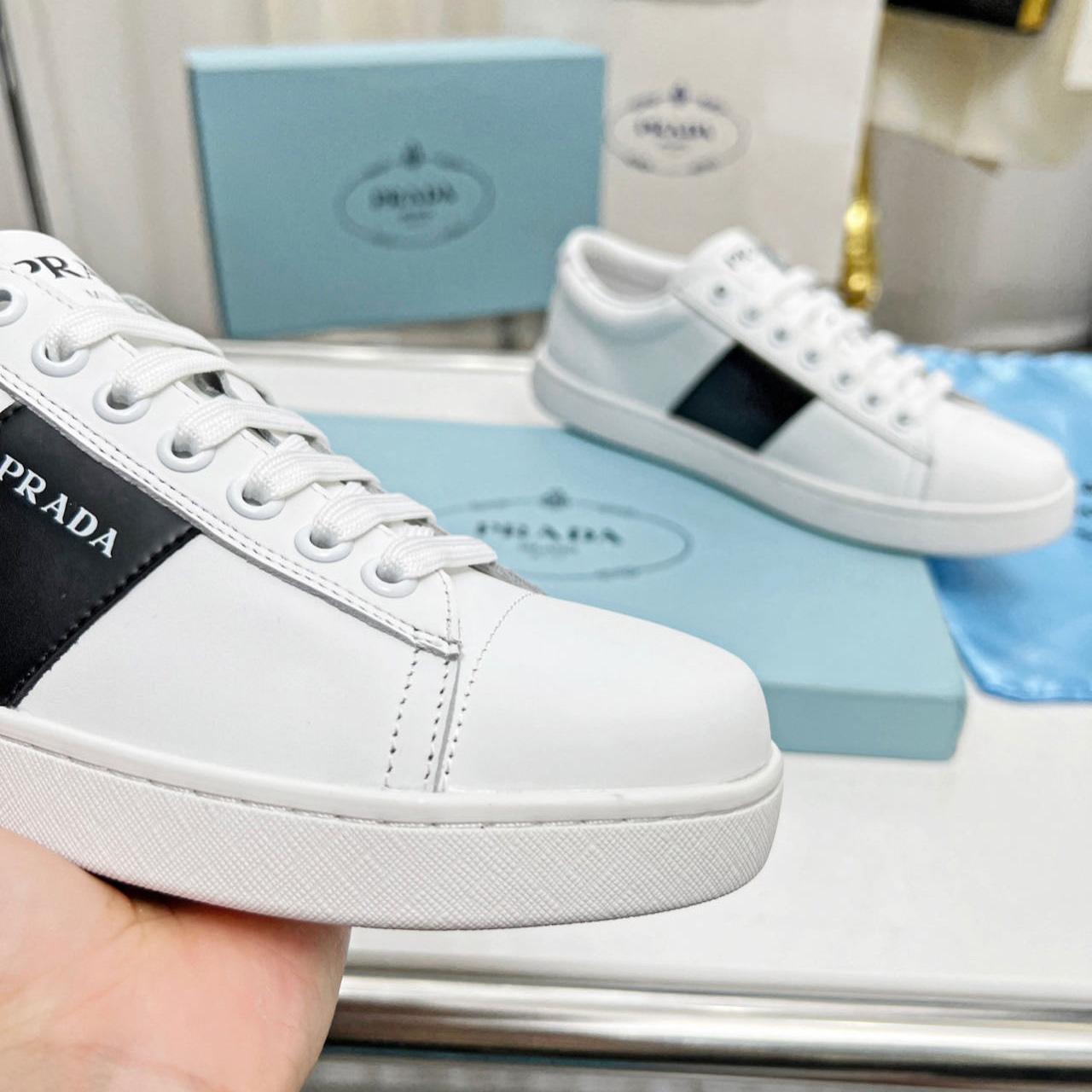 Prada Brushed Leather And Leather Sneakers - DesignerGu