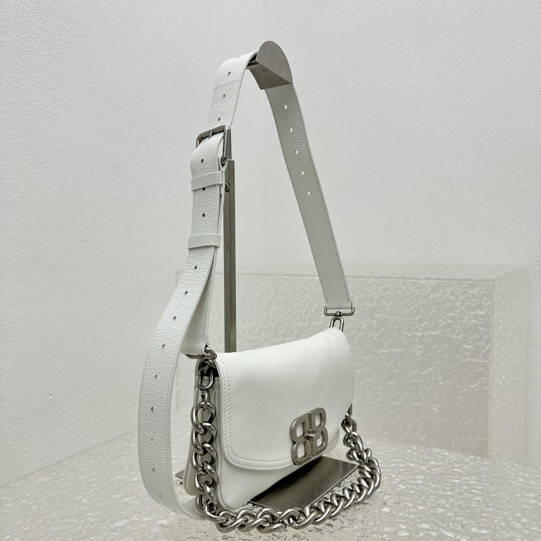 Balenciaga BB Soft Small Flap Bag In Optic White  - DesignerGu