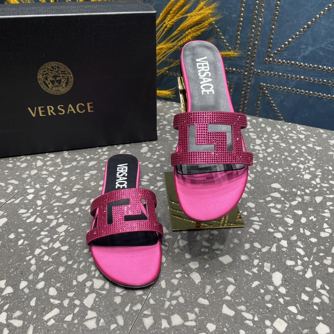 Versace Greca Maze Crystal Flat Sandals - DesignerGu