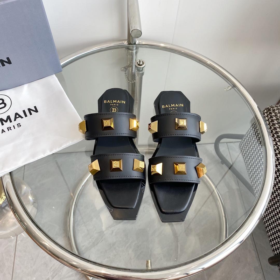 Balmain Ana Studded Leather Slides - DesignerGu