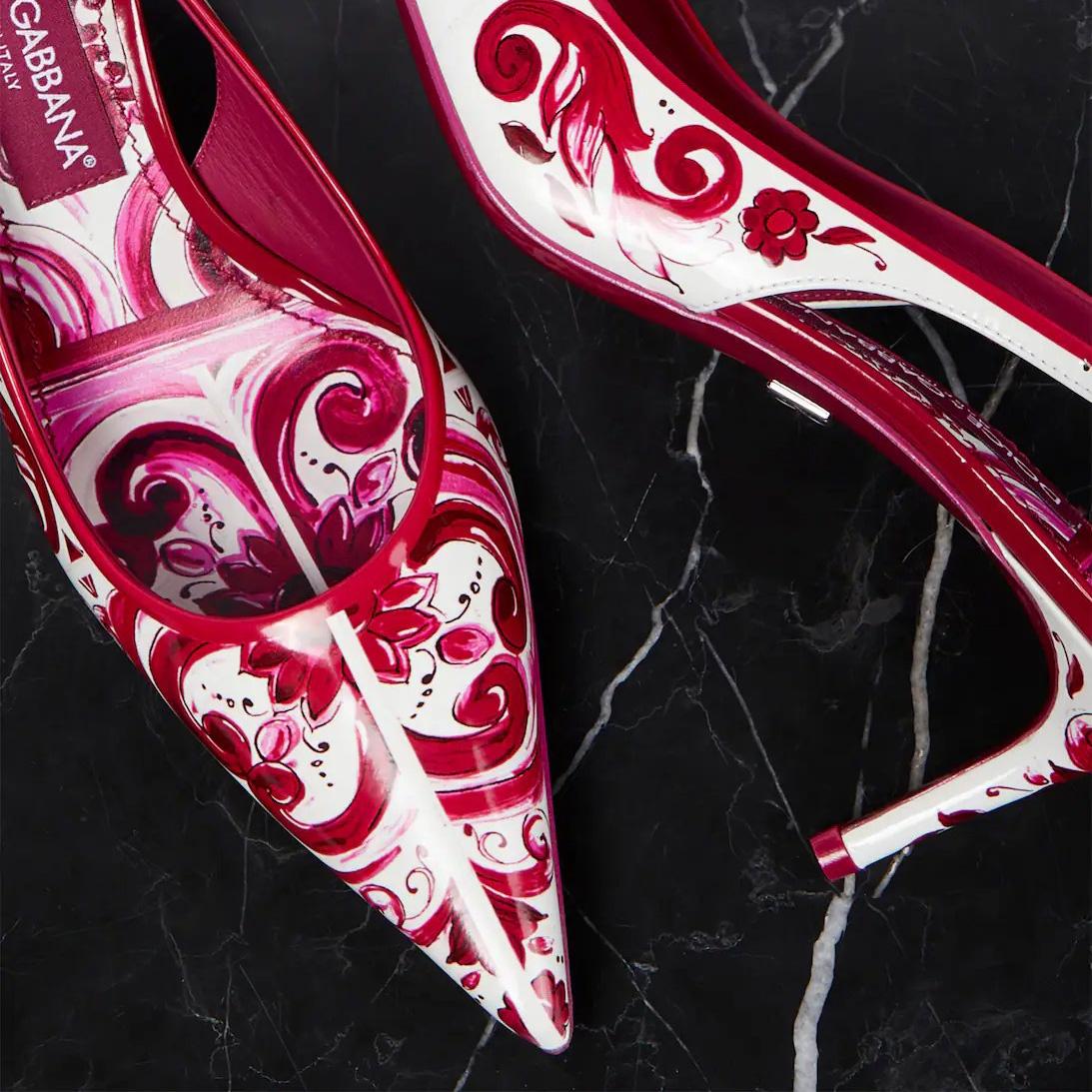 Dolce & Gabbana Printed Polished Calfskin Slingbacks - DesignerGu