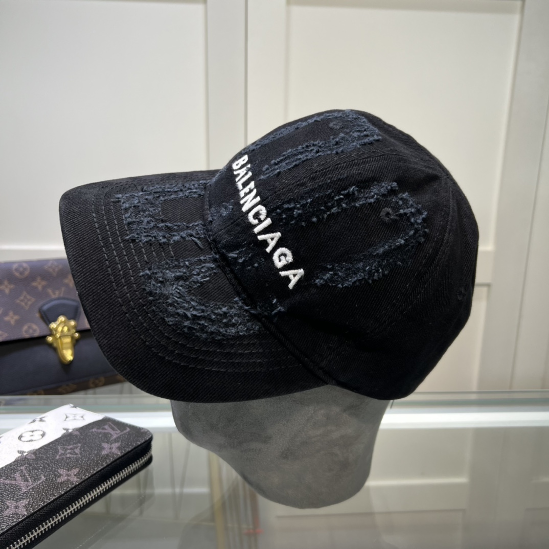 Balenciaga BB Laser Destroyed Cap In Black - DesignerGu