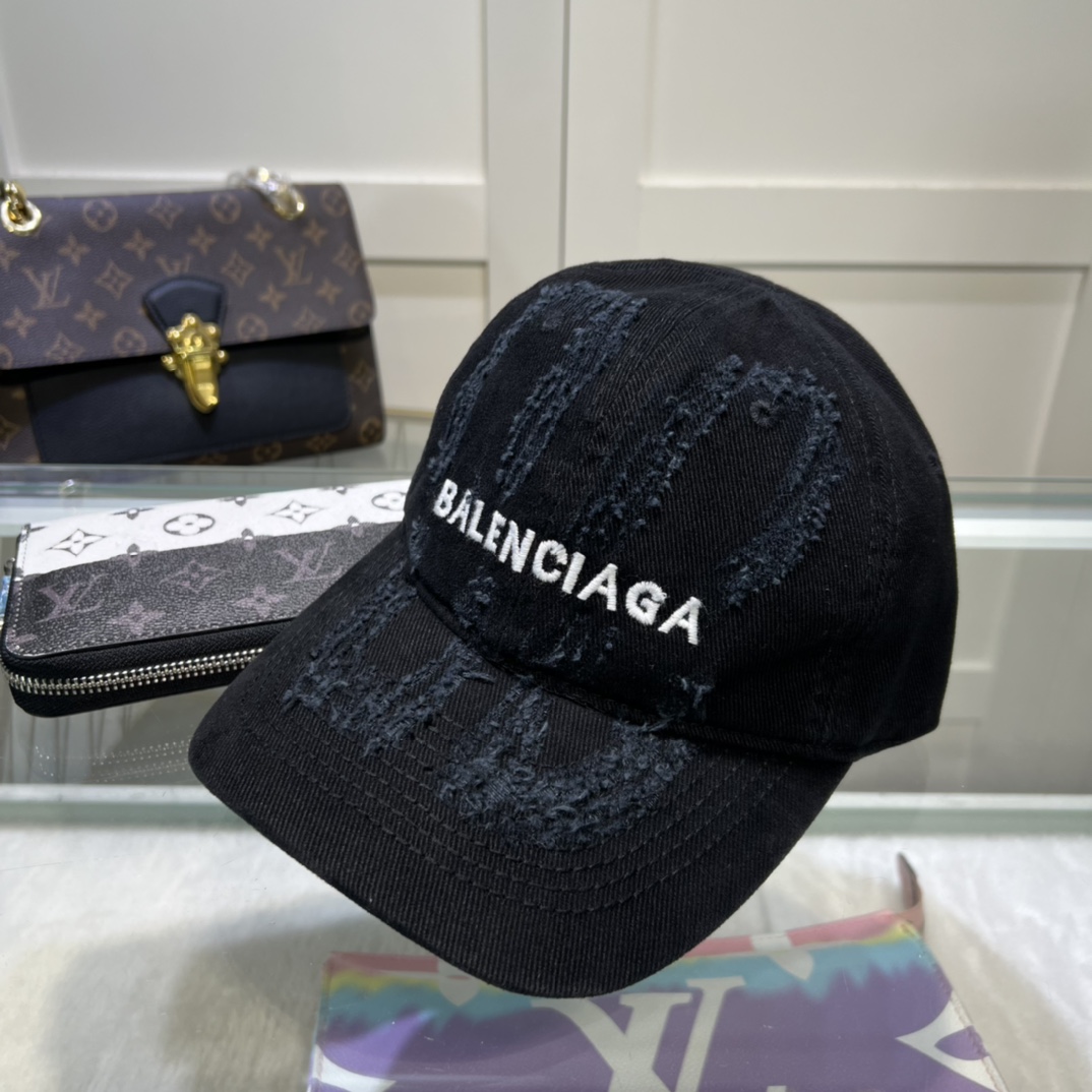 Balenciaga BB Laser Destroyed Cap In Black - DesignerGu