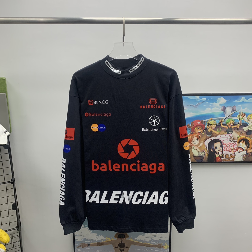 Balenciaga Top League Long Sleeve T-Shirt Oversized In Black - DesignerGu