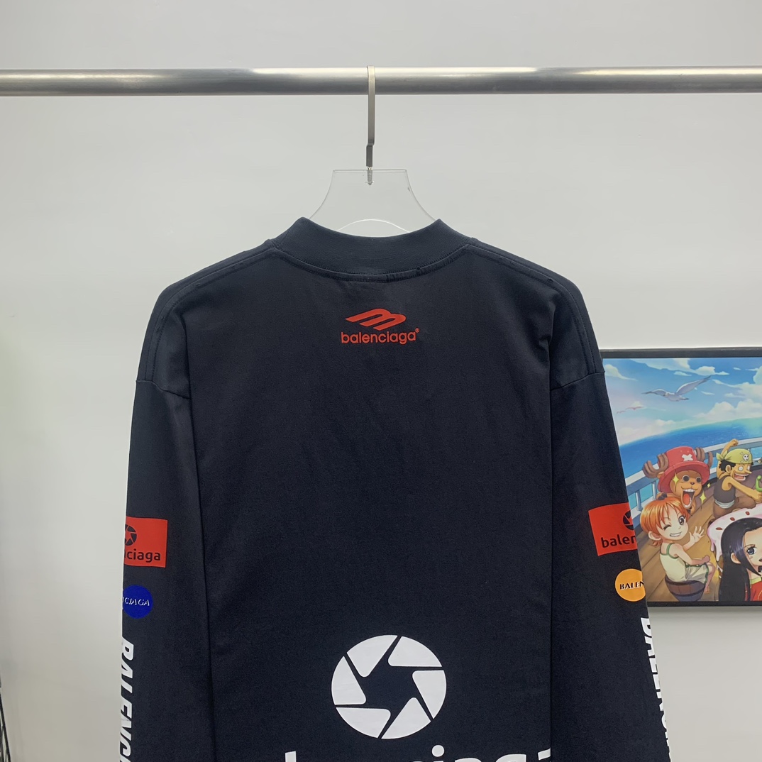 Balenciaga Top League Long Sleeve T-Shirt Oversized In Black - DesignerGu