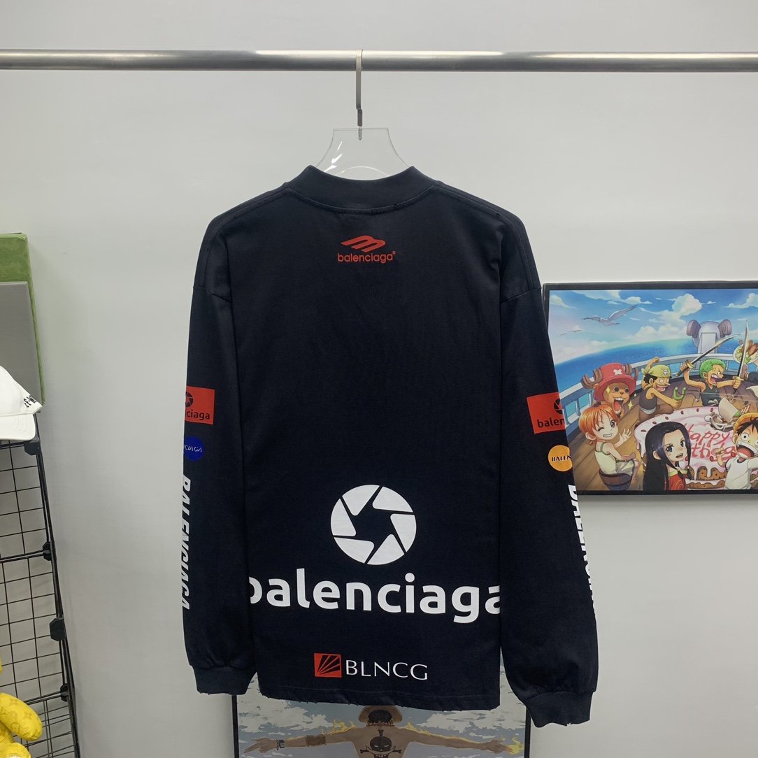 Balenciaga Top League Long Sleeve T-Shirt Oversized In Black - DesignerGu